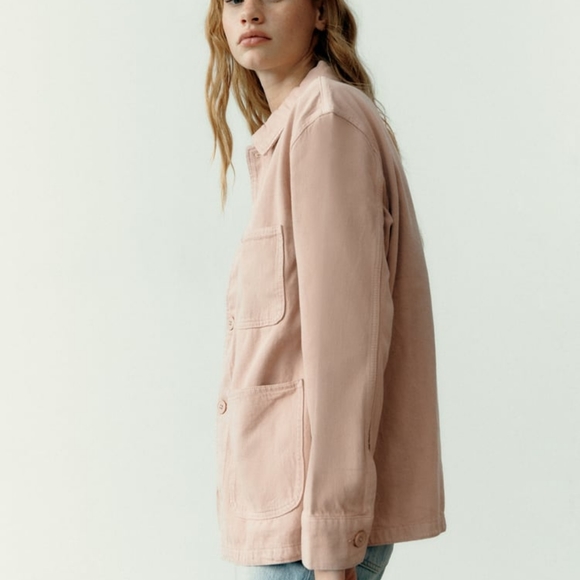 NWOT ZARA Light pink Pocket Overshirt - Picture 3 of 8